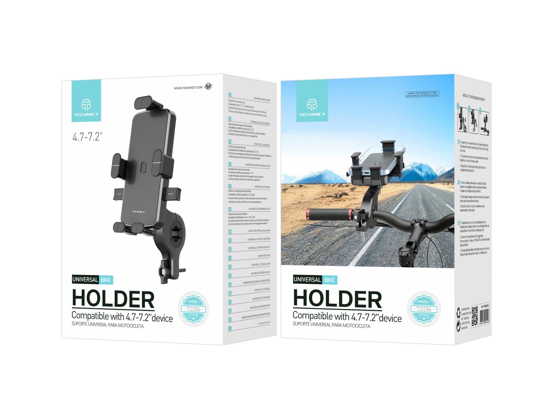 Techancy Suporte Universal Para Bicicleta Preto Ti2286, Telemóvel De 4,7-7,2 Polegadas, Fixação De Quatro Pontos, Sólido E Que Não Cai