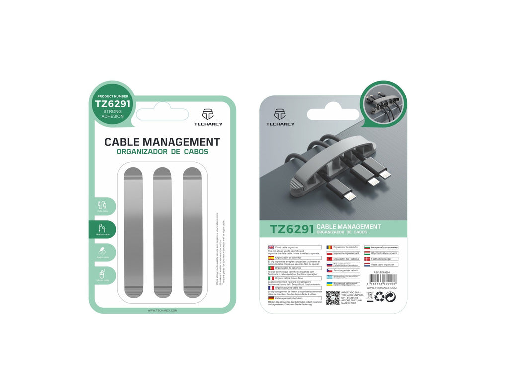 Suporte para abraçadeiras Techancy, TZ6291, embalagem com 3 unidades, prático para abrir e fechar para guardar cabos, cinzento