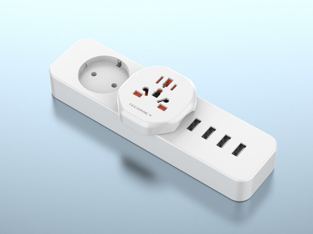 Techancy Adaptador De Viagem Branco MB2500, 2500w (Máx.) Ue Para Tomada Global Para Viagens Transfronteiriças
