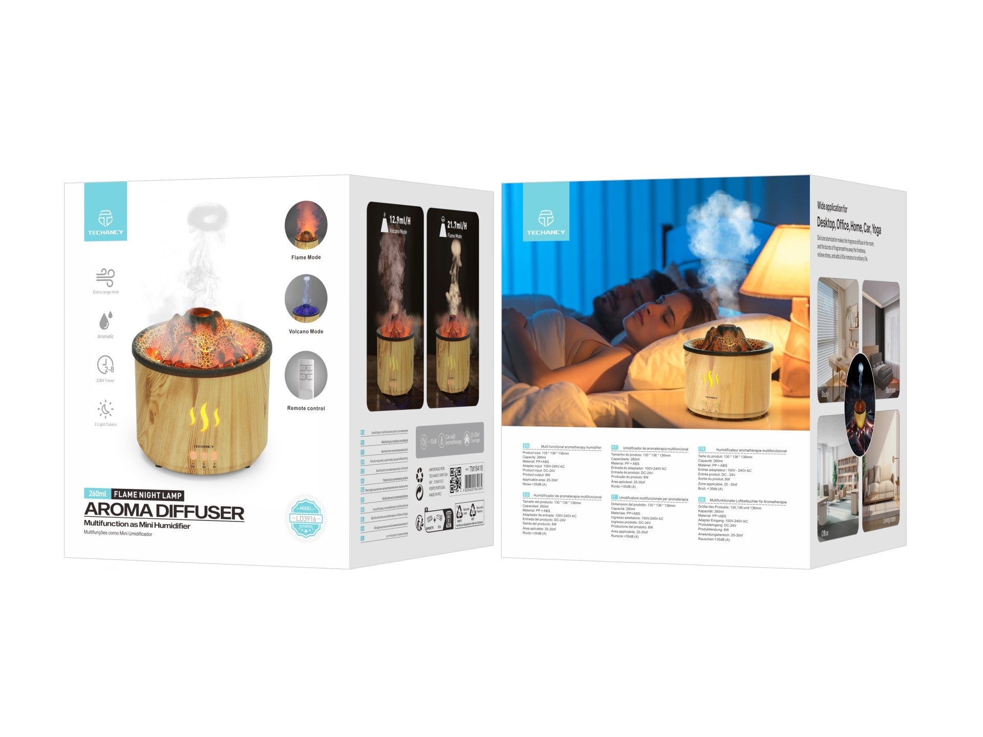 Techancy Humidificador De Aromas Com Controlo Remoto LD3916, Design Com Textura De Madeira Falsa Para Sala De Estar/Quarto